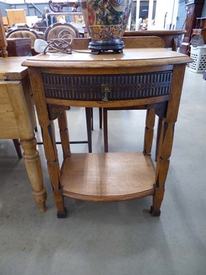 Lot 5084 - Oak bow fronted single drawer side cabinet...
