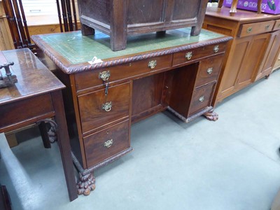 Lot 5231 - Edwardian kneehole desk on claw supports