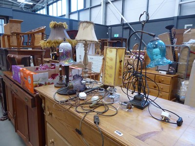 Lot 5237 - Six metal and glass table lamps with ornate...