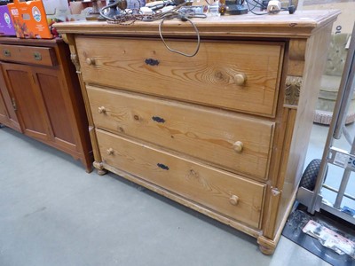 Lot 5238 - Stripped pine chest of three drawers
