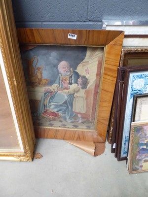Lot 5262 - Religious print - priest and child in walnut...