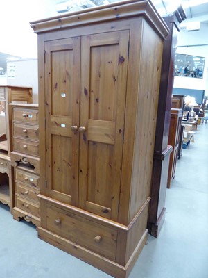 Lot 5283 - Pine double wardrobe with drawer under