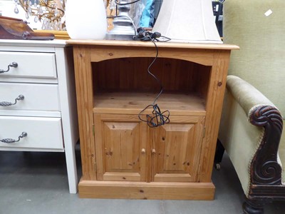 Lot 5296 - Pine entertainment stand with shelf and...