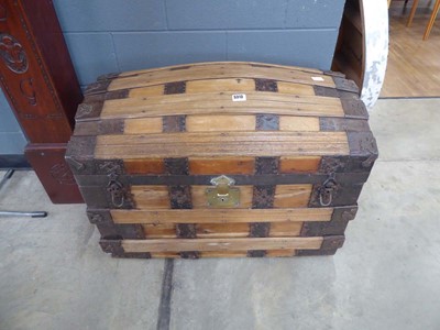 Lot 5313 - Pine dome topped travelling trunk with metal...