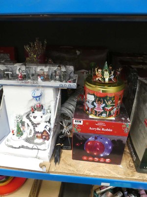 Lot 3278 - Acrylic robin, festive musical villages, train...