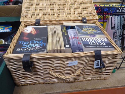 Lot 5370 - Wicker picnic basket with a qty of novels