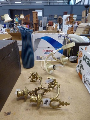 Lot 5386 - Pair of brass wall mounted candle sconces