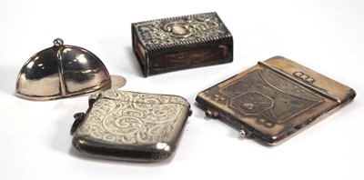 Lot 417 - A silver vesta case in the form of a jockeys...