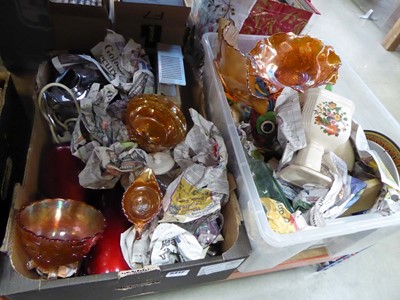 Lot 5412 - 2 boxes containing carnival glass, soda...