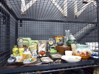 Lot 5503 - Cage containing mantle clocks, paperweight,...