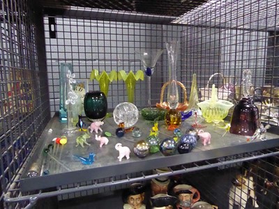 Lot 5516 - Cage containing glass balls, vases, basket...