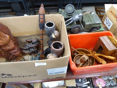 Lot 5452 - 2 boxes containing resin figures, plus leather...