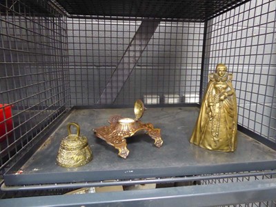 Lot 5479 - Cage containing brass bell, figure and inkwell