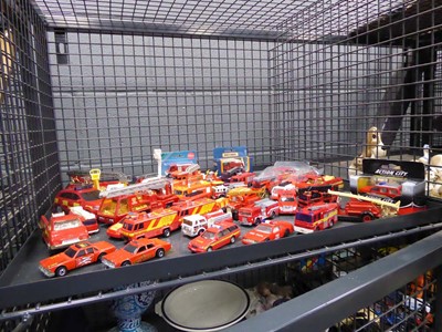 Lot 5536 - Cage containing Diecast cars and fire trucks
