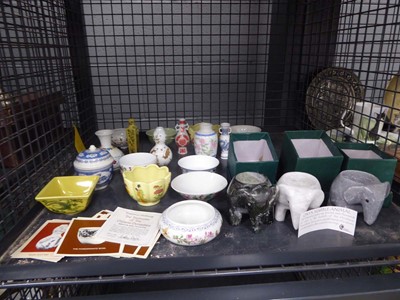 Lot 5489 - Cage containing onyx elephant candlesticks,...