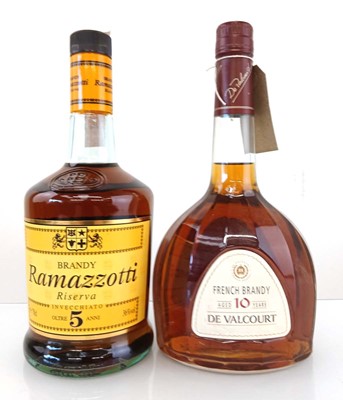 Lot 186 - 2 bottles of Brandy, 1x De Valcourt 10 year...