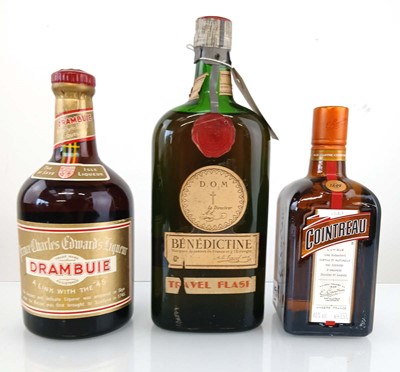 Lot 196 - 3 bottles, 1x Benedictine DOM "Travel Flask"...