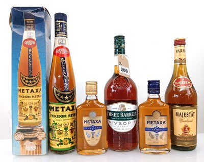 Lot 206 - 5 various bottles of Brandy, 1x Metaxa 5 star...