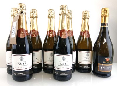 Lot 328 - 8 bottles, 7x Tesco Asti Sweet sparkling & 1x...