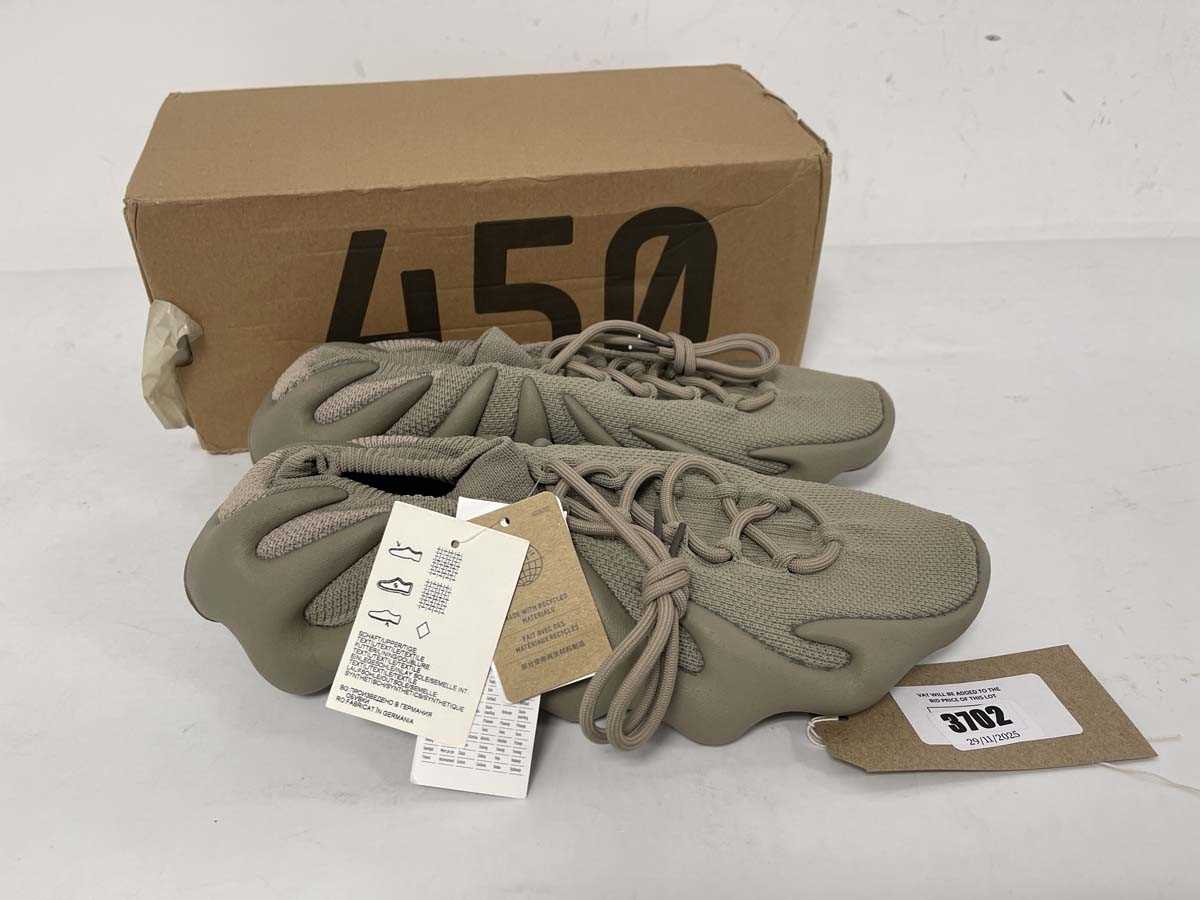Lot 3702 - Adidas yeezy 450 trainers in stone size UK12.5...