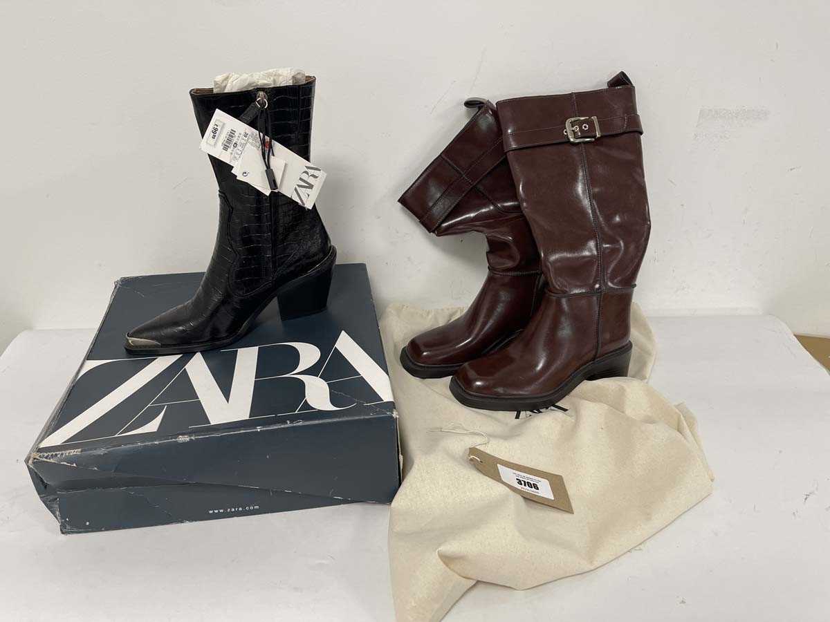 Lot 3706 - 2x Pairs of Zara boots one boxed EU39 & one...