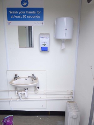 Lot 4024 - 9ft x 12 ft grey jack leg steel site toilet...