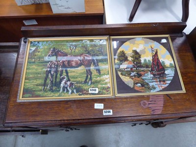 Lot 5243 - Embroidered wall hangings, horse and foals,...