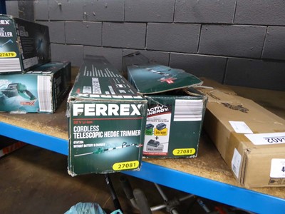 Lot 4095 - Two Ferrex cordless telescopic hedge trimmers....