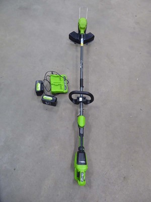 Lot 4104 - Greenworks cordless strimmer with two...