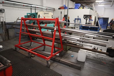 Lot 35 - Red welded steel cantilever rack together with...