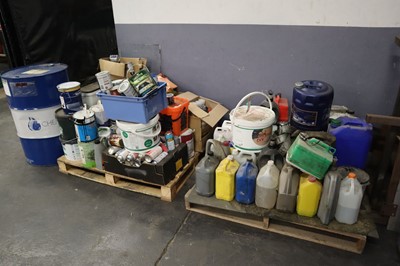 Lot 60 - Pallet of miscellaneous oil and other fluids,...