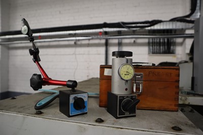 Lot 28 - 3x magnetic bases, 2x with dial gauges