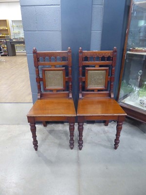 Lot 5001 - A pair of Aesthetic Movement hall chairs with...