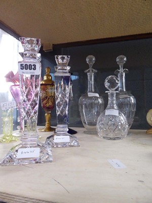 Lot 5003 - A pair of engraved glass decanters, a pair of...