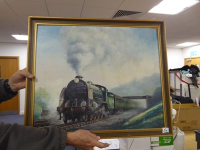 Lot 5054 - Oil on board of a steam train by Jeff Shaw