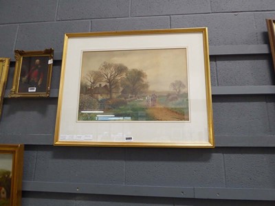 Lot 5069 - Watercolour of working horses down a country...