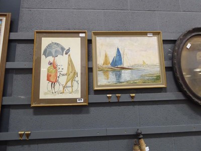 Lot 5075 - Oil on board sailing boat and a watercolour of...