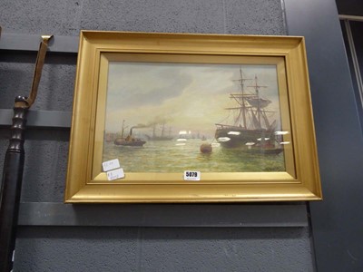 Lot 5079 - Oil of sailing vessels on busy channel by BB Hemy