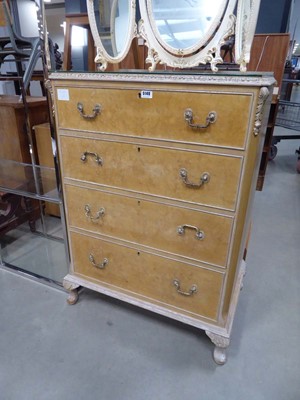 Lot 5149 - Mid Century burr wood chest of 4 drawers