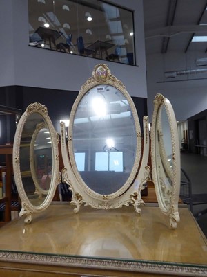 Lot 5150 - Oval triple dressing table mirror with cream...