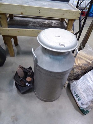 Lot 4238 - Aluminum milk churn plus a few vintage cast...