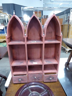 Lot 5179 - Small pale pink painted cabinet with gothic...