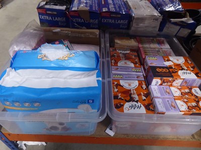 Lot 3106 - Box of cat food plus a box of pet pads