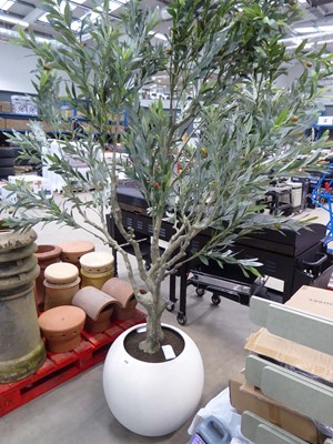 Lot 4253 - Artificial olive tree in white circular base