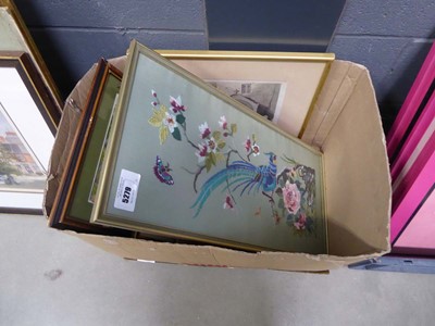 Lot 5279 - Box containing embroideries and prints to...