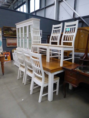 Lot 5283 - Modern painted oak drawer leaf table plus six...