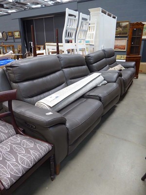 Lot 5289 - Pair of leather effect three seater sofas