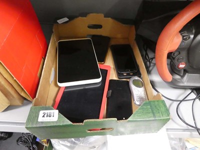 Lot 2181 - Box containing various tablets, phones etc