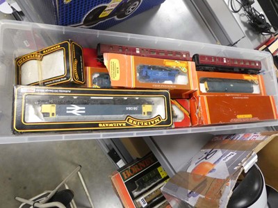 Lot 2203 - Box containing model trains, carriages etc