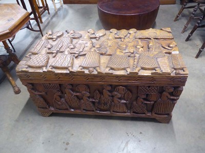 Lot 5313 - Heavily carved West African blanket box